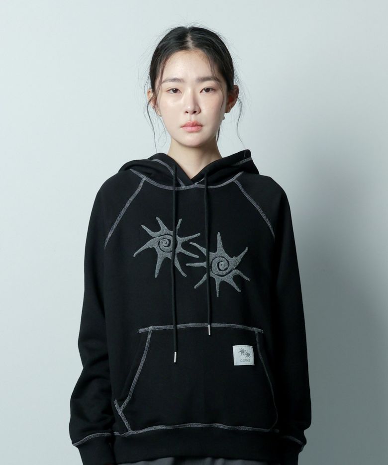 코틴 부클 스티치 후드 티