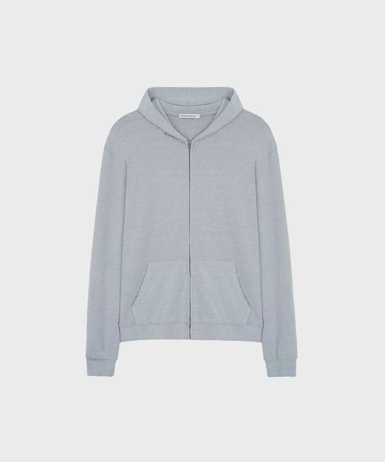 HAND-STITCHED SLIM HOODED ZIP-UP GRAY