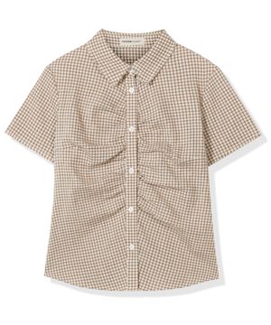 셔링 체크 반팔셔츠