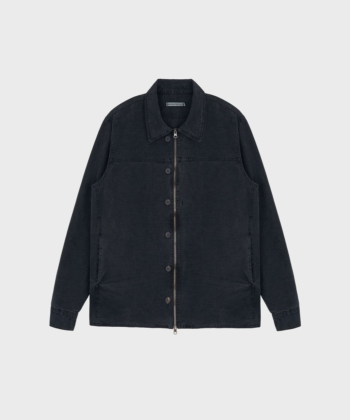 서피스에디션(SURFACE EDITION) DYED BUTTON SHIRT JACKET BLACK