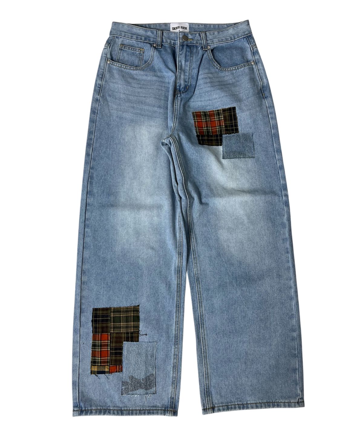 스케이터락(SK8ER ROCK) Patchwork Denim Wide Pants ((light blue))