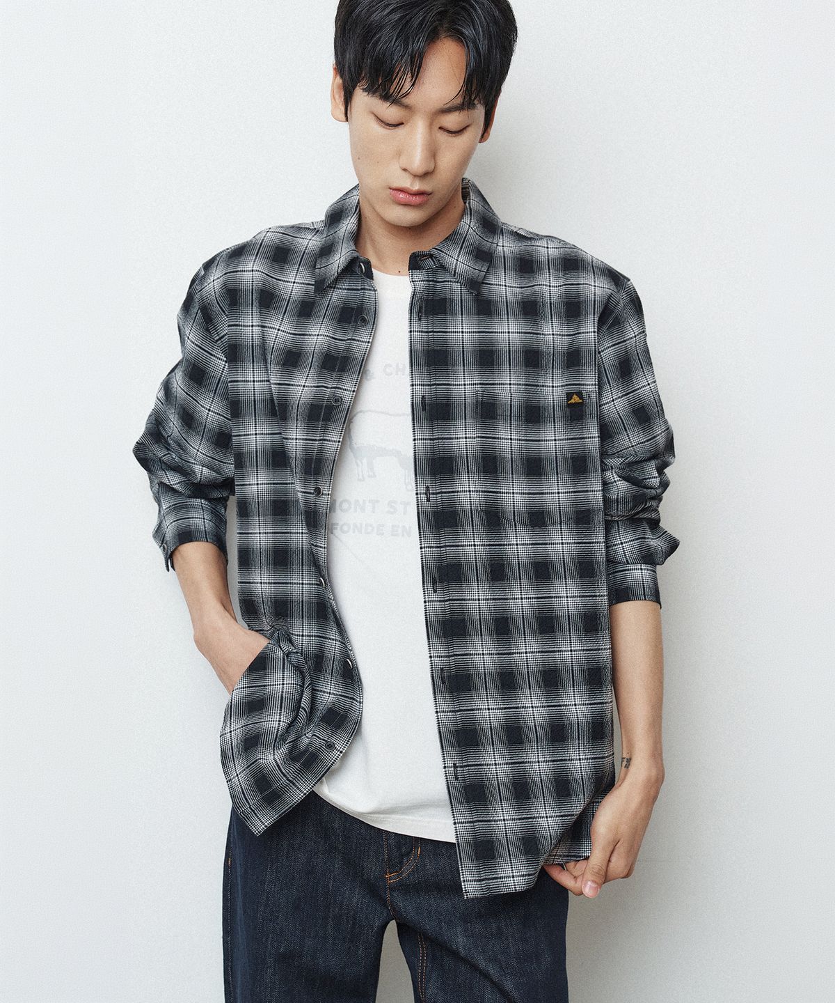 르몽생미셸(LE MONT ST MICHEL) COTTON TARTAN CHECK SHIRT - Black