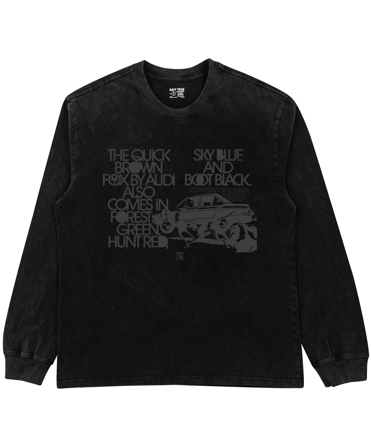 네이비팀(NAVYTEAM) SKY BLUE AND BOOT BLACK 피그먼트 다잉 롱 티셔츠