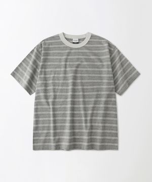 STRIPE HALF SLEEVE TEE_GRAY/IVORY