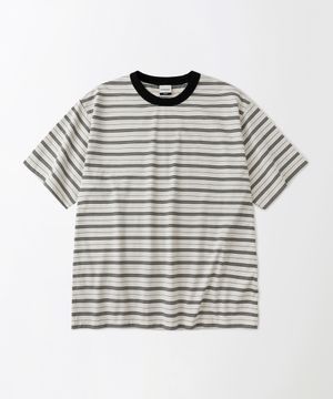 STRIPE HALF SLEEVE TEE_IVORY/BLACK