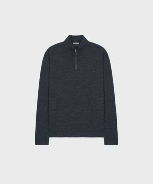 LIGHTWEIGHT WOOL HALF ZIP-UP CHARCOAL