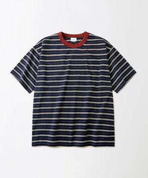 STRIPE HALF SLEEVE TEE_NAVY/IVORY