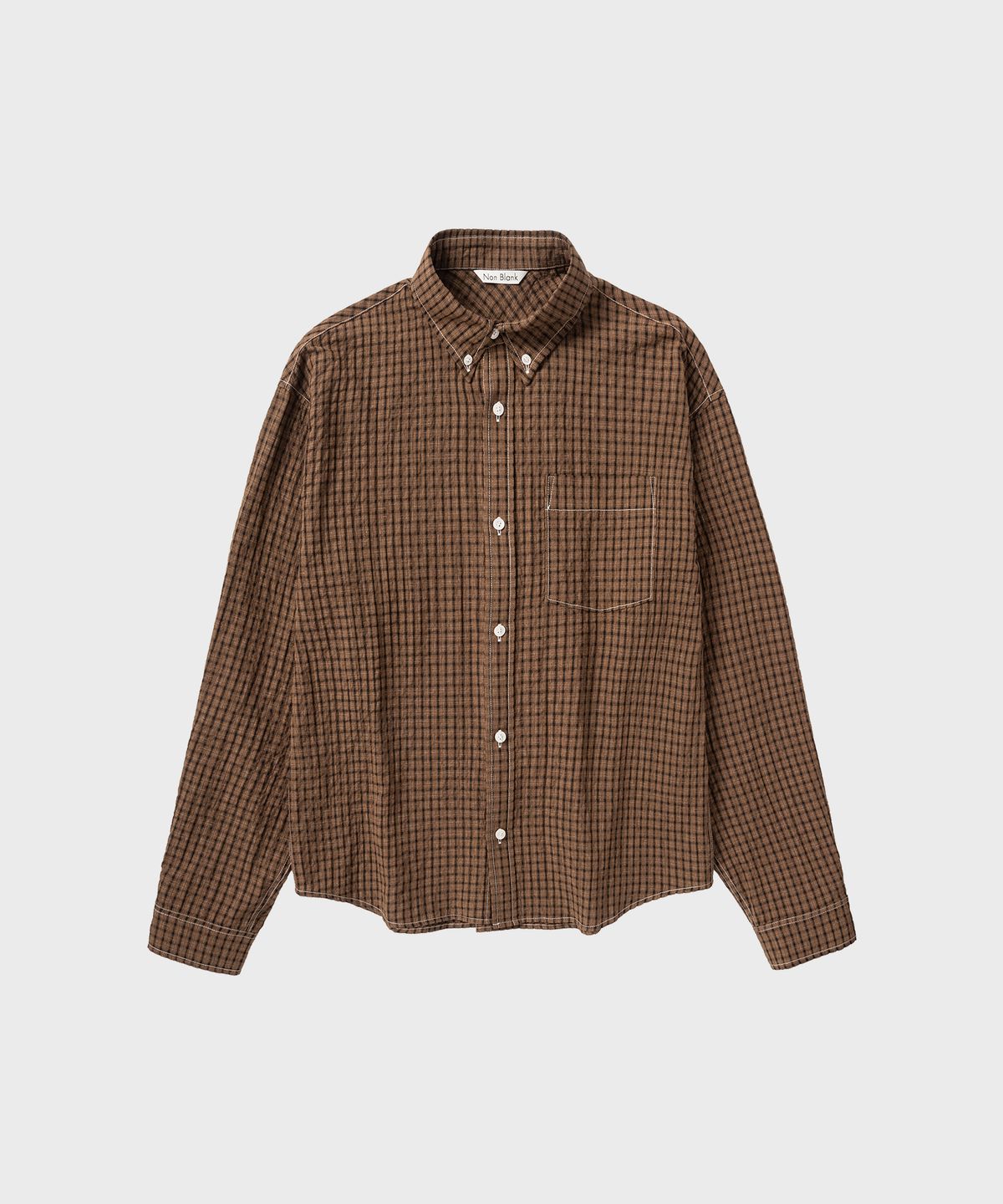 넌블랭크(NONBLANK) 윈도우 체크 크롭 버튼다운 LS 셔츠_TAN