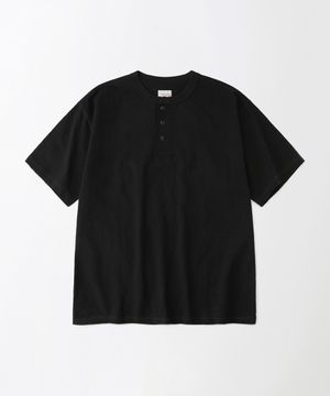 VINTAGE HENLEY NECK HALF SLEEVE TEE_BLACK