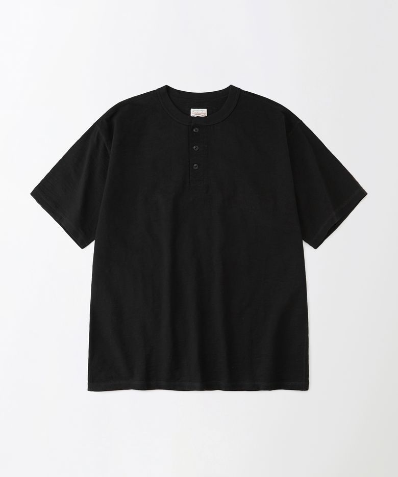 VINTAGE HENLEY NECK HALF SLEEVE TEE_BLACK