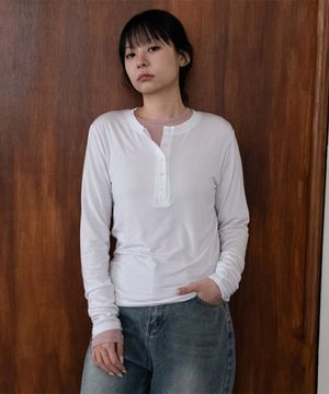 미니 버튼 헨리넥 긴팔 티셔츠 BK4311 (3COLOR)