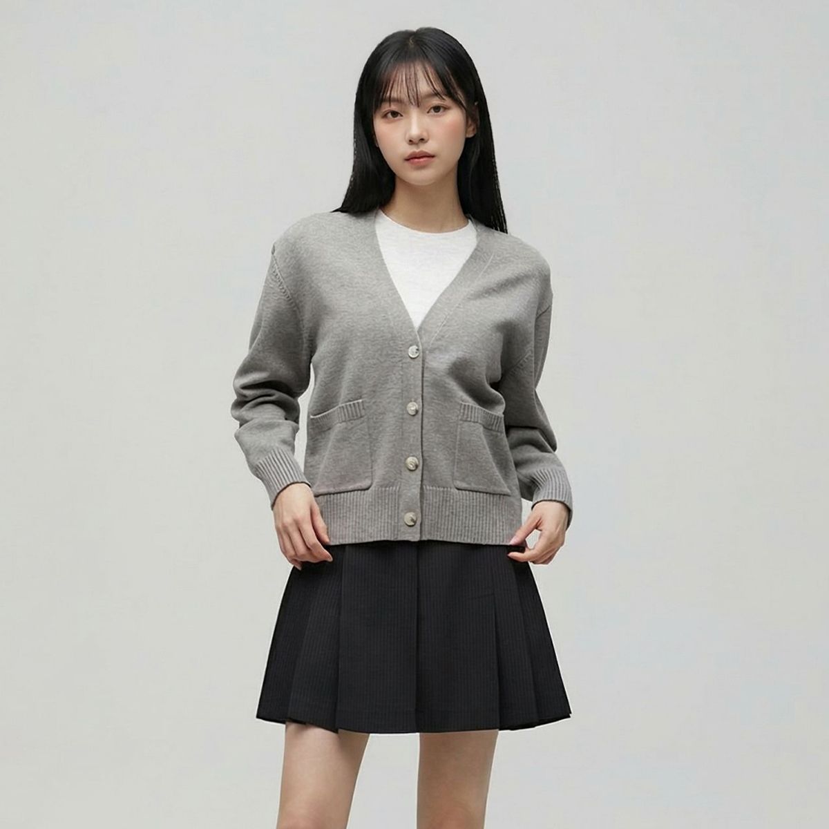 랩(LAP) 베이직 브이넥 가디건 AS1KG162