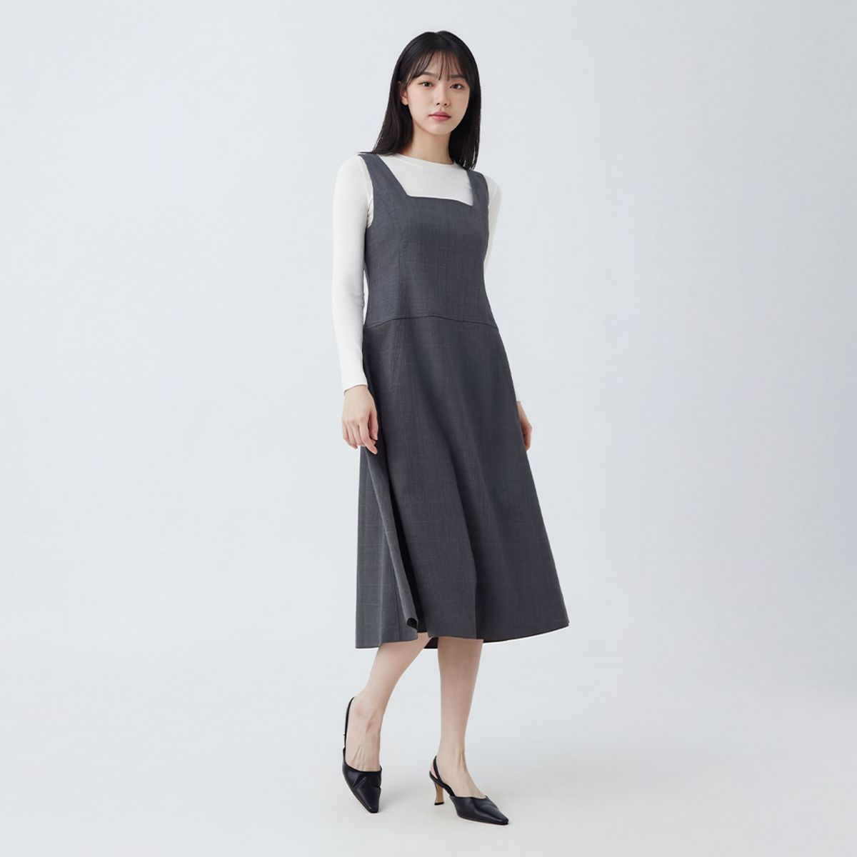 랩(LAP) 슬림 라인 체크 롱 원피스 AS1WO29B