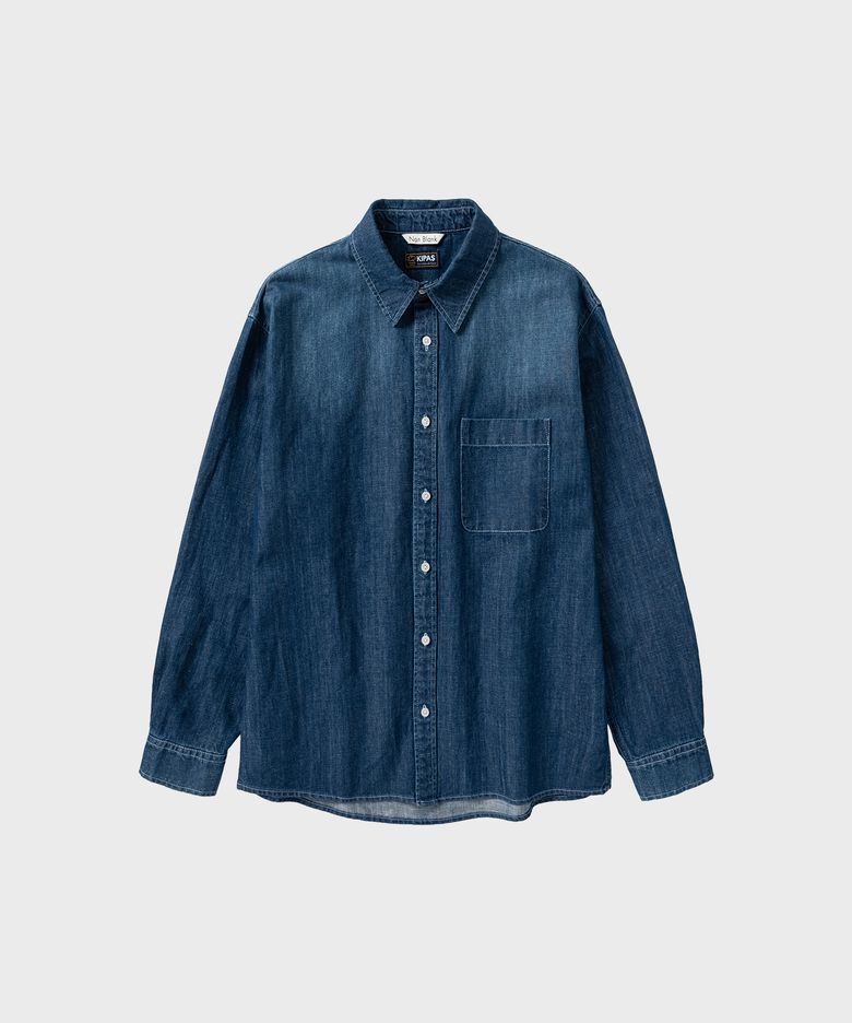 워싱 데님 LS 셔츠_MID BLUE