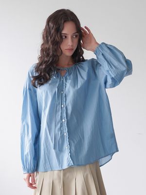 [셔링포인트/라이트원단/봄신상] 스카이 타이넥 볼륨 블라우스 3colors