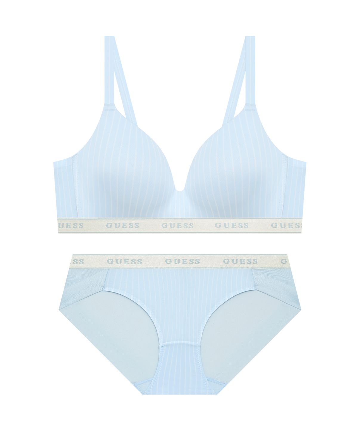 게스언더웨어(GUESS UNDERWEAR) 스트라이프 스파크밴딩 노와이어 브라 햄팬티 세트