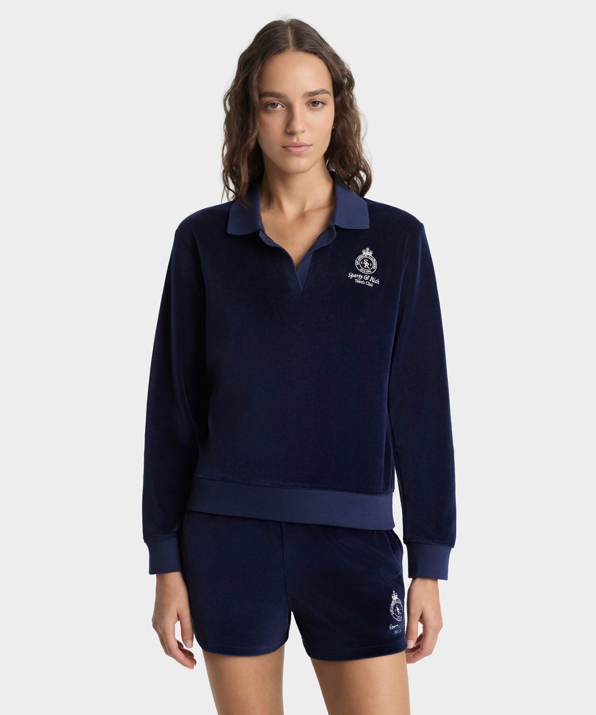 스포티앤리치(SPORTY&RICH) 크라운 테니스 벨루어 LS 폴로 R256AW1003