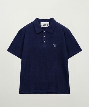 헤어리 칼라 반팔 티셔츠 네이비