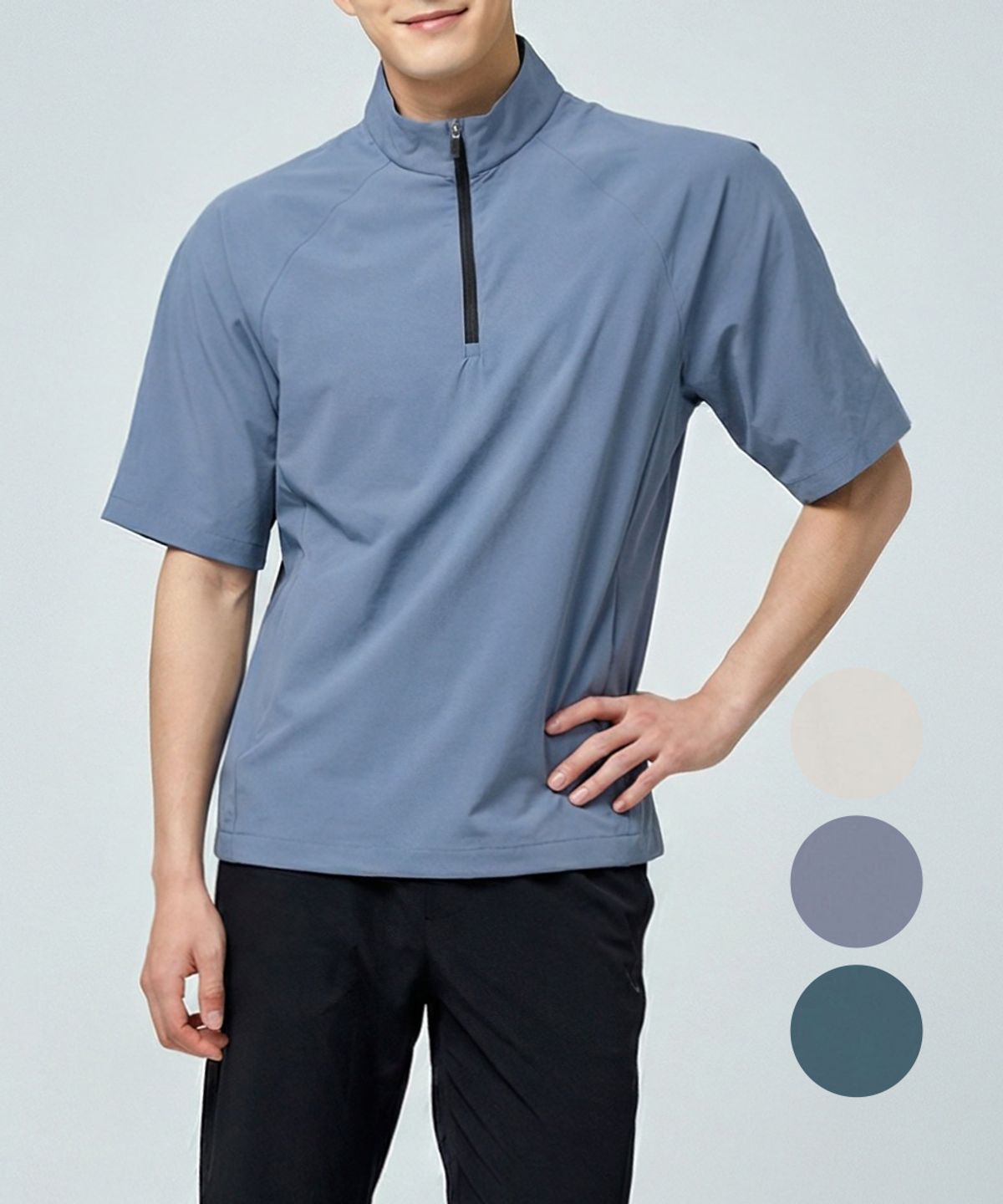 김영주 골프(KIM YOUNG JOO GOLF) 봄여름 기능성 아노락 남성 반팔 골프 티셔츠 DQSMTS09