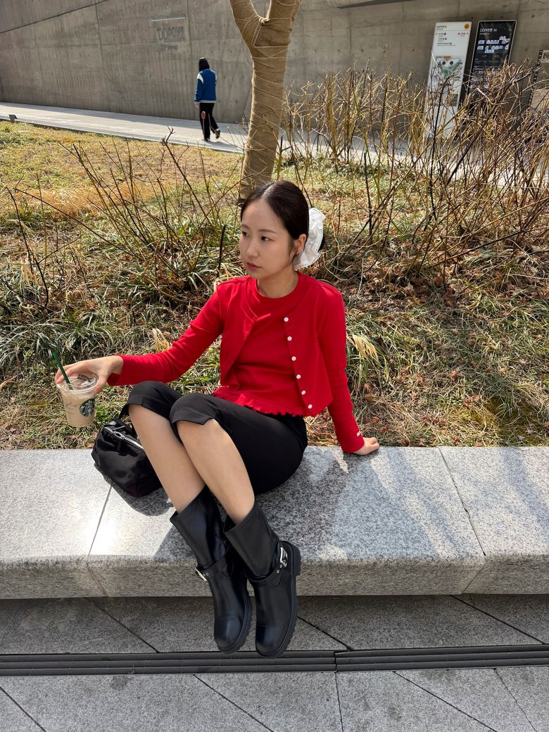 Layerd Frill Cardigan (Red)