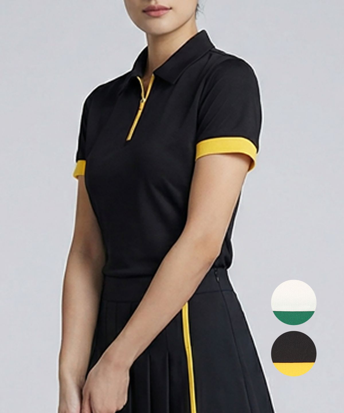 김영주 골프(KIM YOUNG JOO GOLF) 여름 반집업 카라 배색 여성 반팔 골프 티셔츠 DQMLTS16