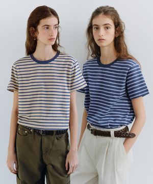 [2PACK] Stripe half t-shirt