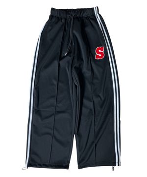 Side Stripe Wide Track Pants ((Black))