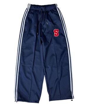 Side Stripe Wide Track Pants ((Navy))