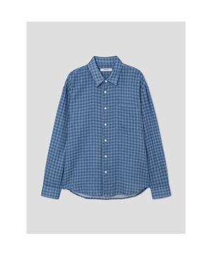 더블 거즈 체크 셔츠  블루