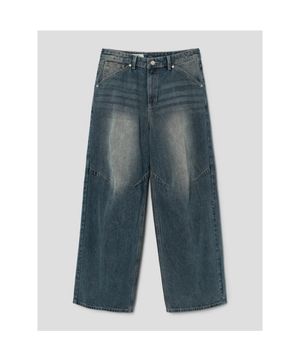 스트라이프 다트 와이드 핏 데님 팬츠  네이비