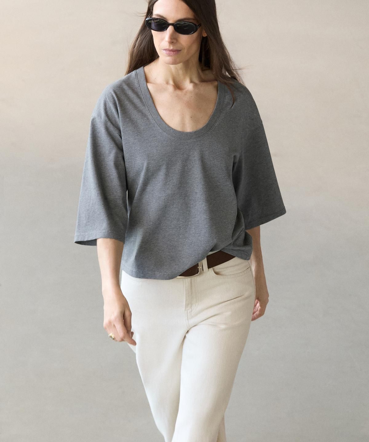 마시모두띠(MASSIMO DUTTI) 100% 코튼 라운드넥 티셔츠