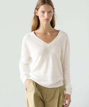 린넨 V넥 니트 스웨터