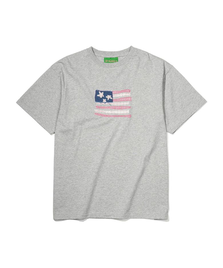 USA FLAG APPLIQUE T-SHIRT - GRAY