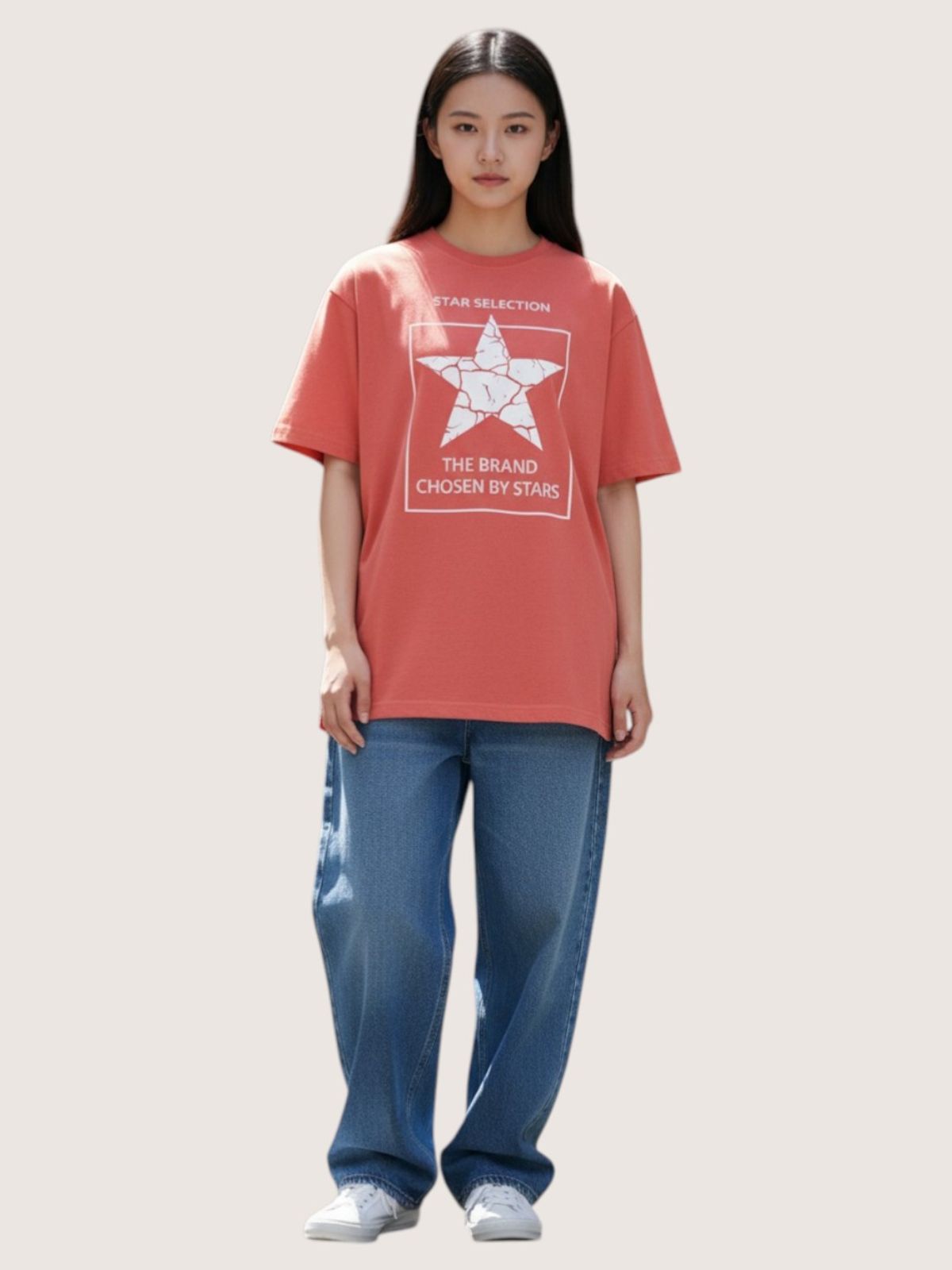 지블랙(ZBLACK) 스타셀렉션 센타포인트 스타 오버핏 반팔(CORAL)