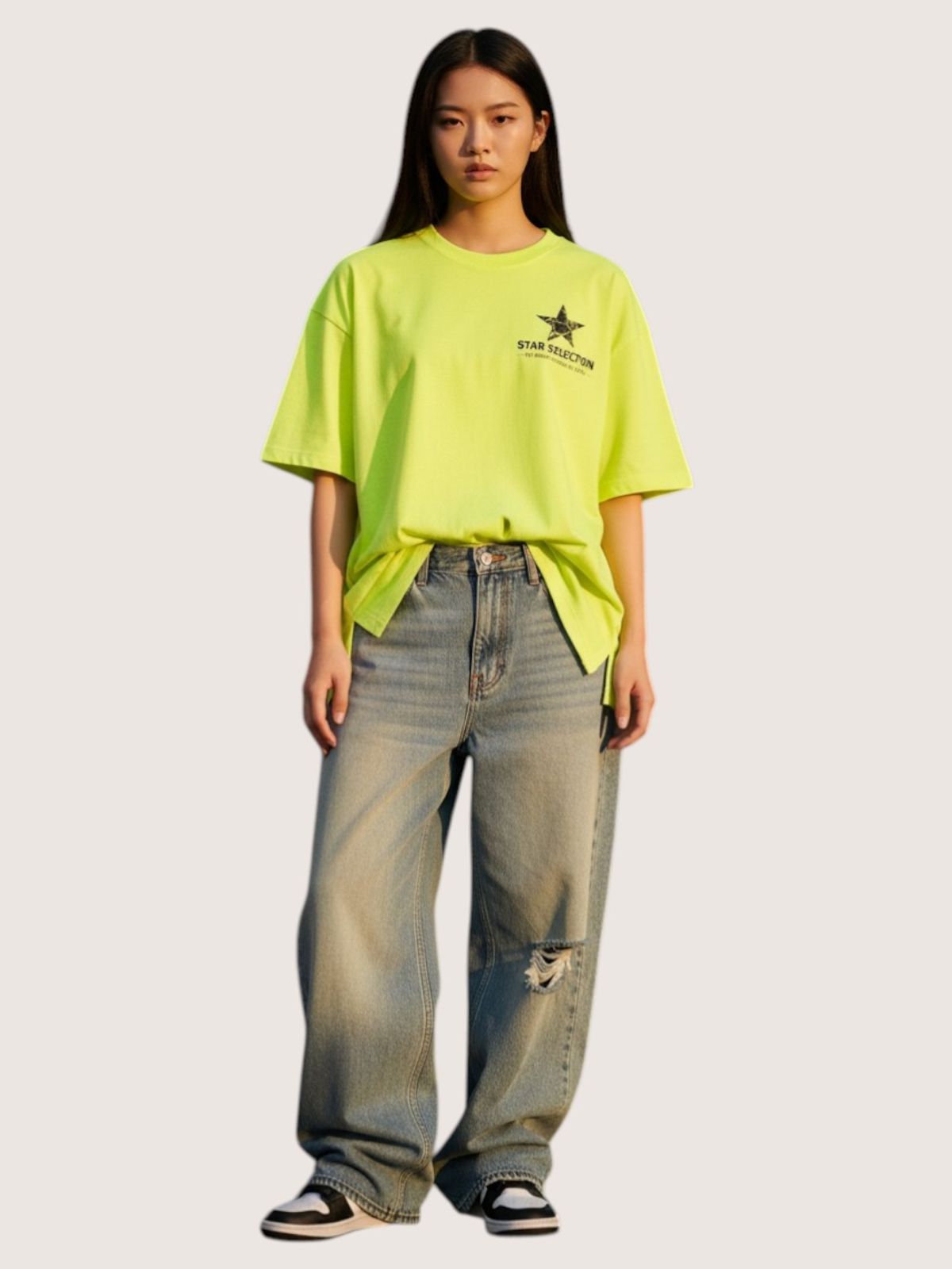 지블랙(ZBLACK) 스타셀렉션 크렉 스타 스몰로고 오버핏 반팔(NEON YELLOW)