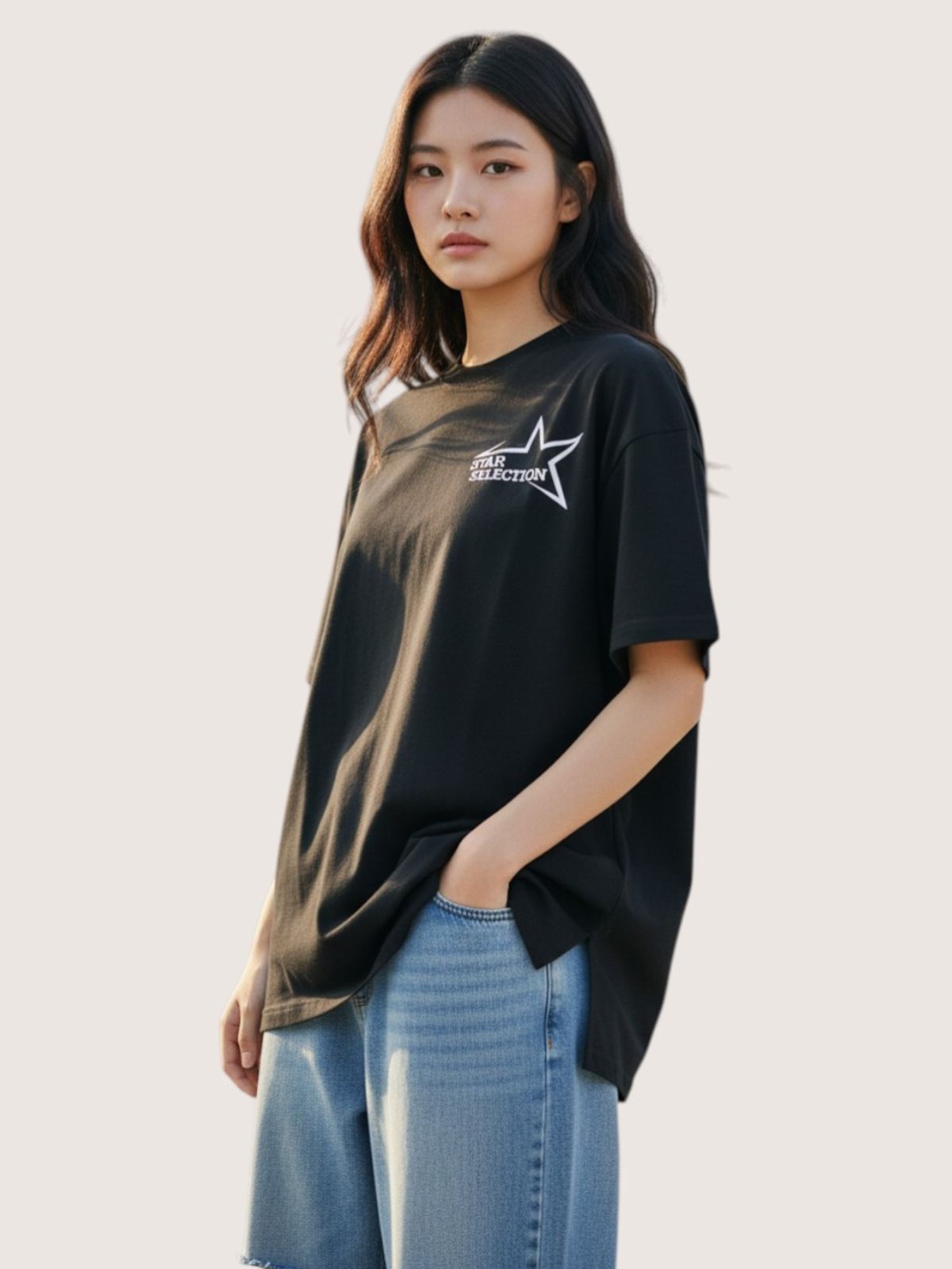 지블랙(ZBLACK) 스타셀렉션 스몰로고 스몰로고 오버핏 반팔(BLACK)