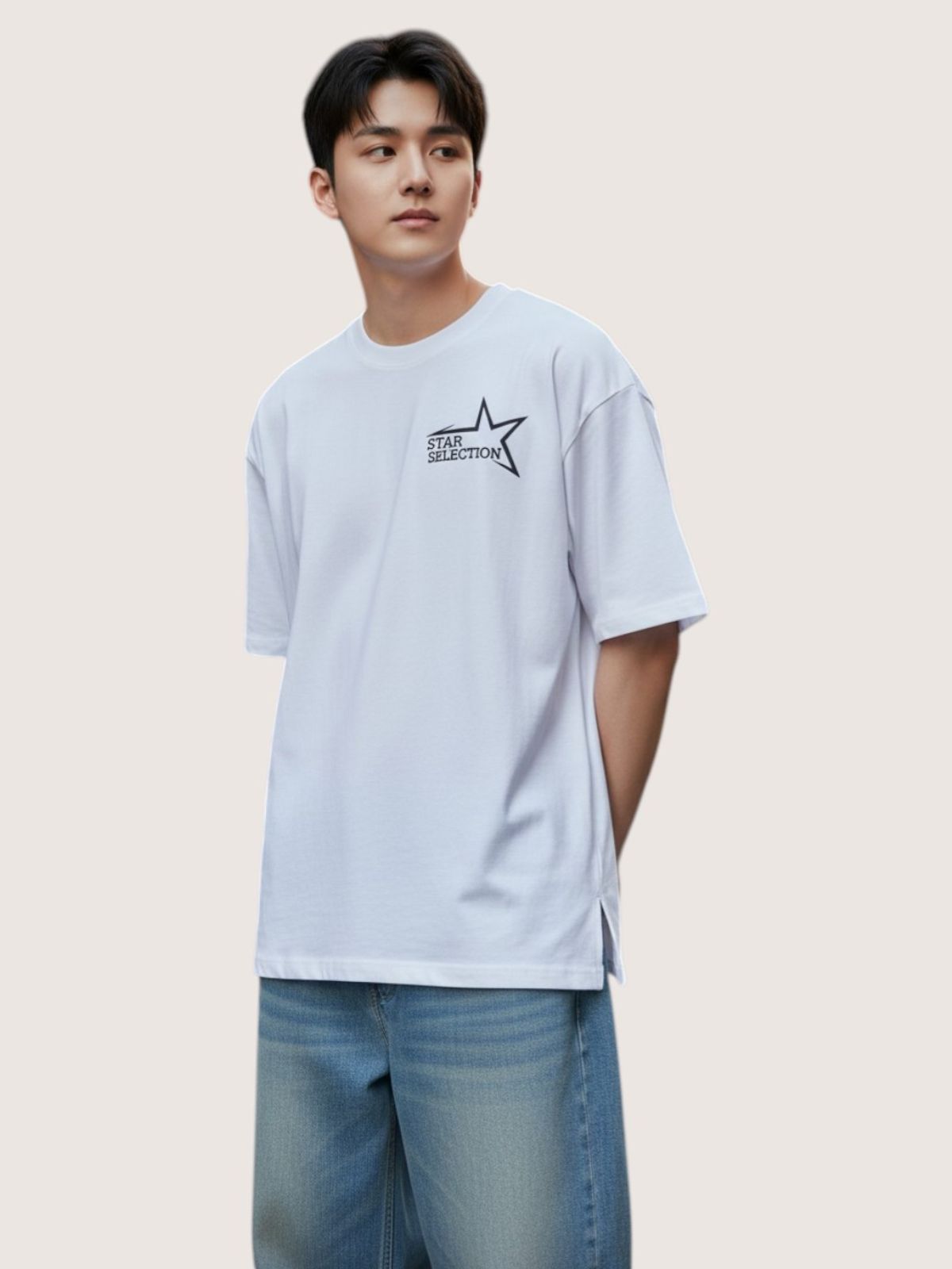 지블랙(ZBLACK) 스타셀렉션 스몰로고 스몰로고 오버핏 반팔(WHITE)