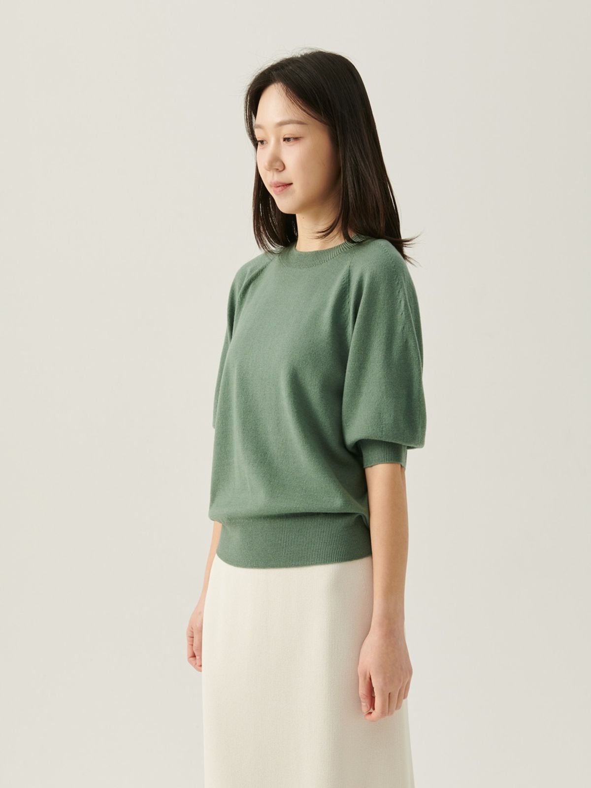 베이스스레드(BASETHREAD) Shell Half Sleeve Top - Green