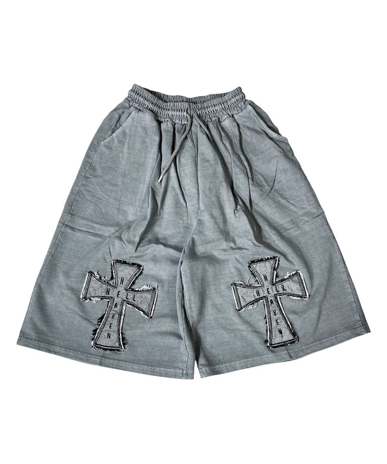 Rough Cross Pigment Bermuda Shorts ((gray))
