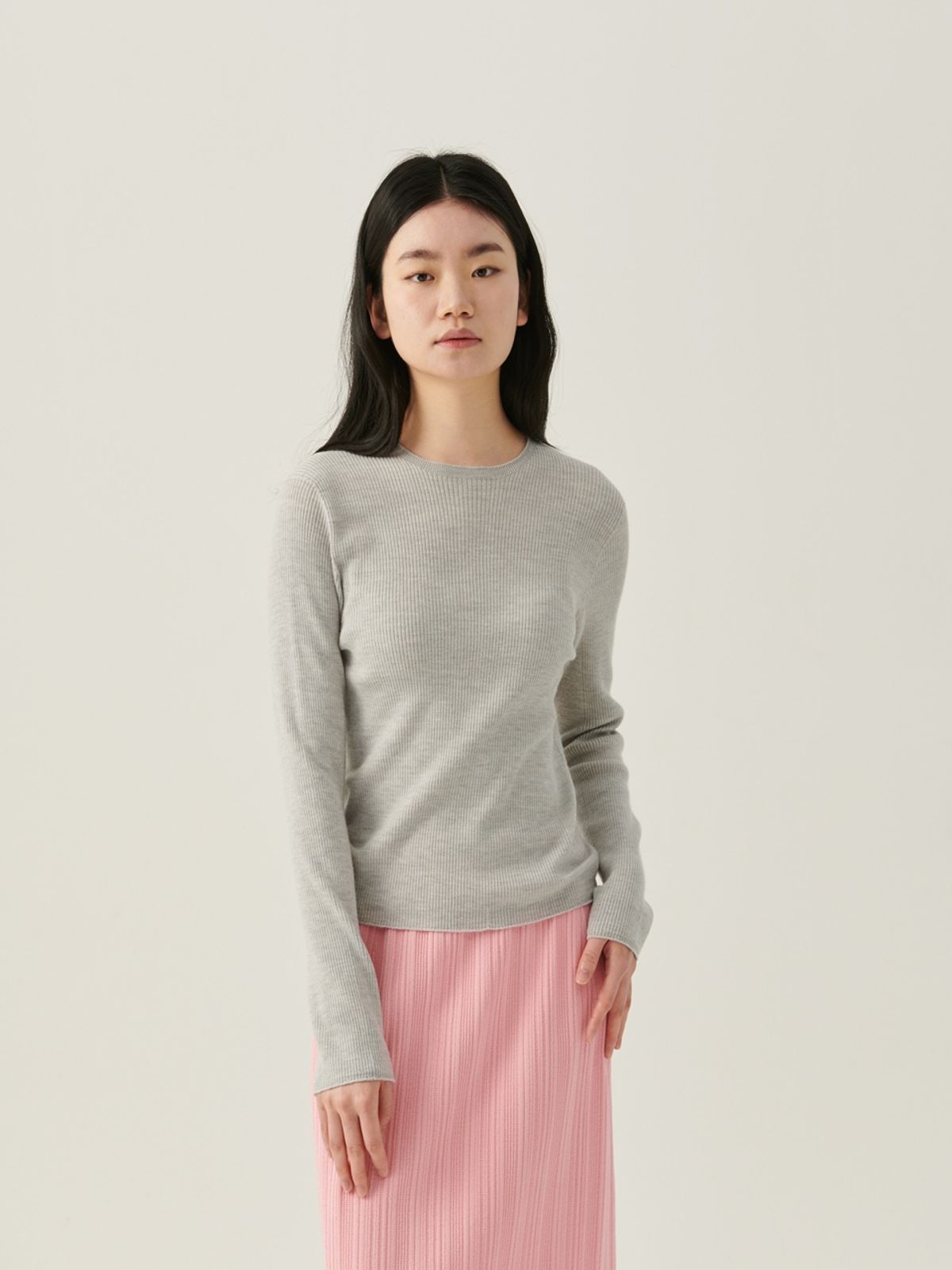 베이스스레드(BASETHREAD) Linear Crew Neck Top - Grey