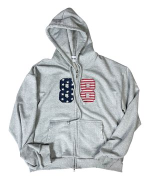 Star Stripe Damage Sweat Hood Zip-Up ((melange gray))