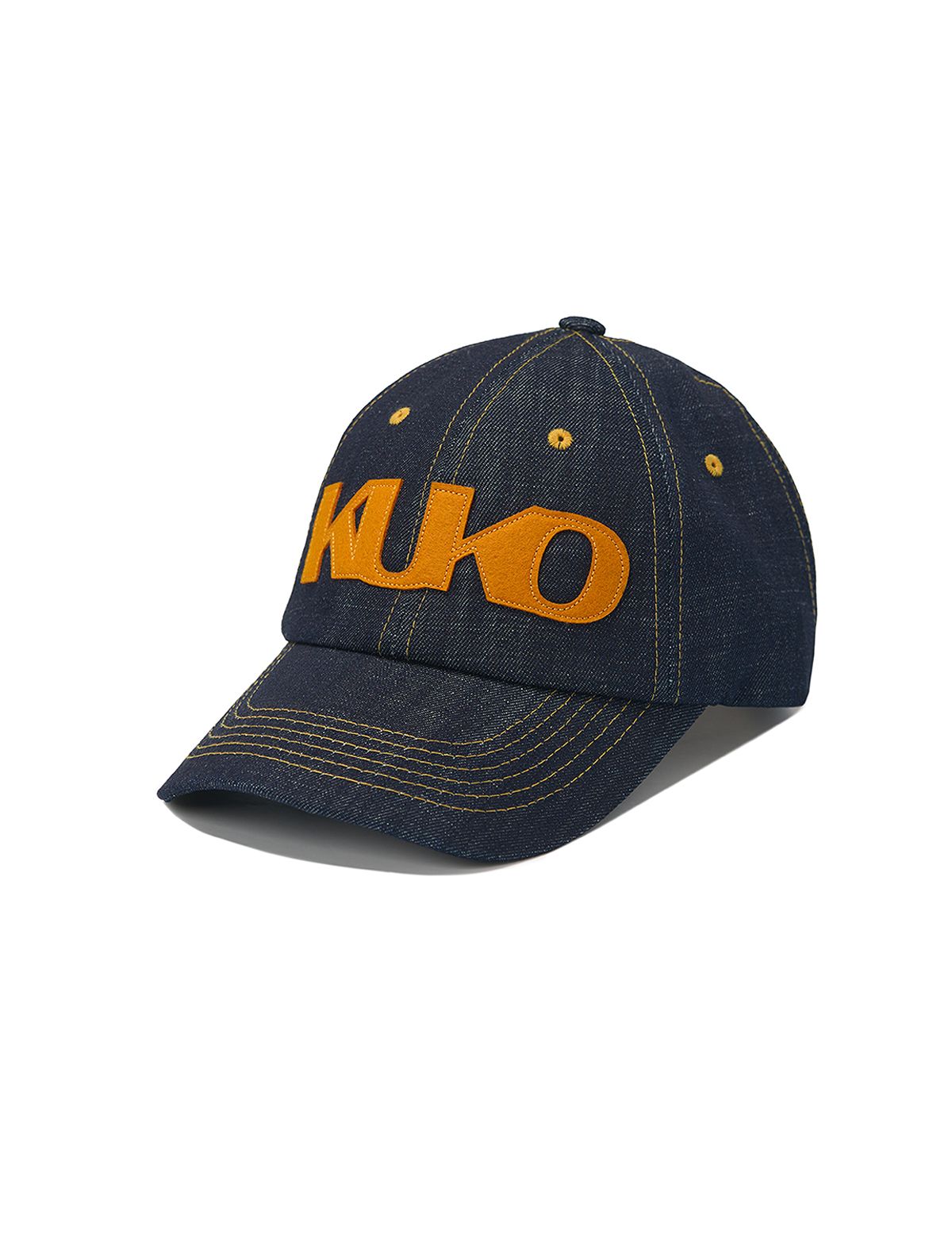 쿠코(KUKO) 쿠코 심볼 6패널 볼 캡_데님 오렌지