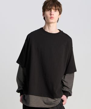 레이어드 스트라이프 롱 슬리브 블랙