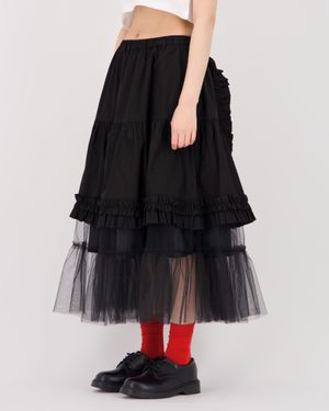 APRON LAYERD TULLE SKIRT_BLACK