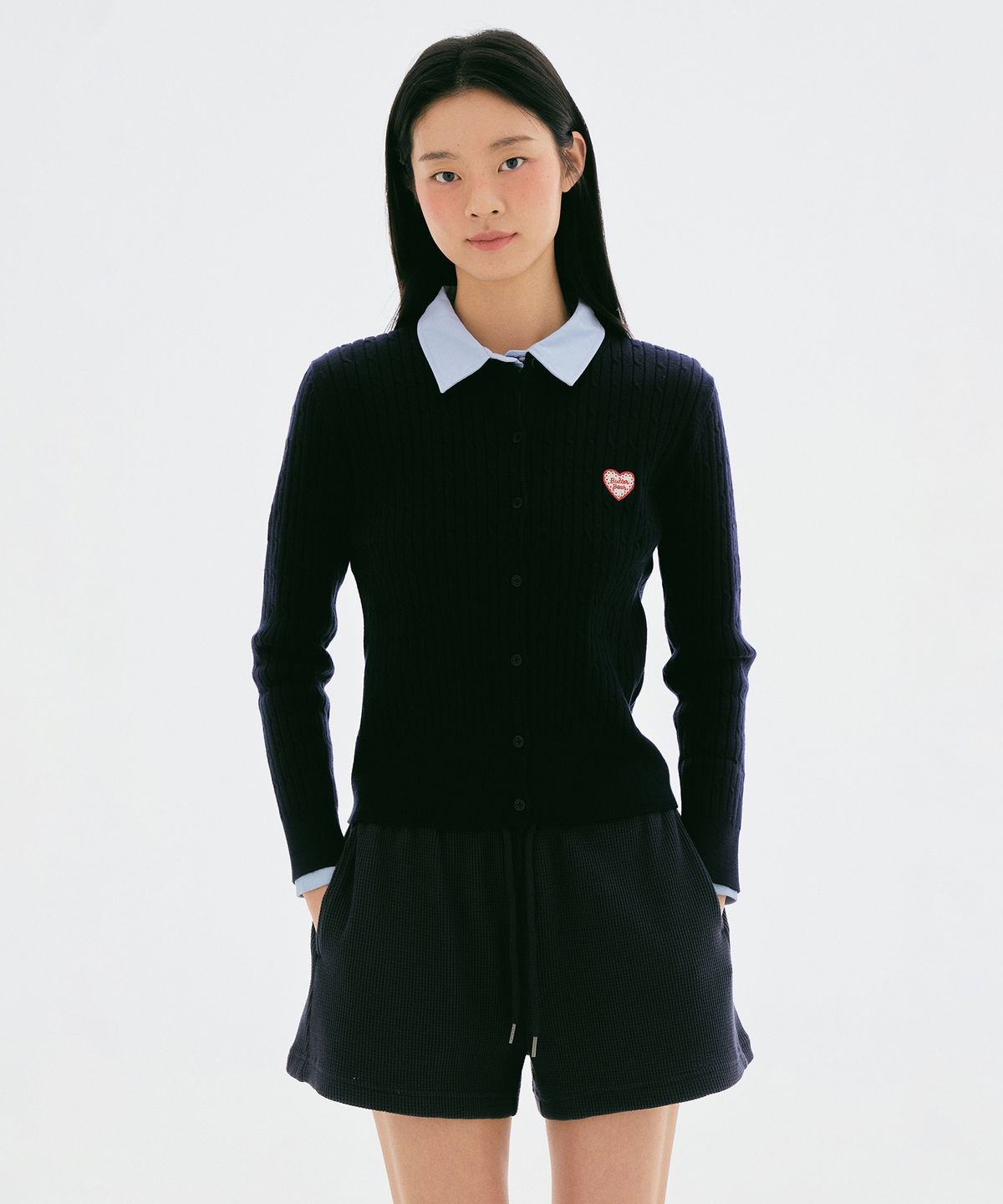 스파오(SPAO) [버터베어] 케이블 라운드넥 카디건(NAVY)_SPCKG23U02