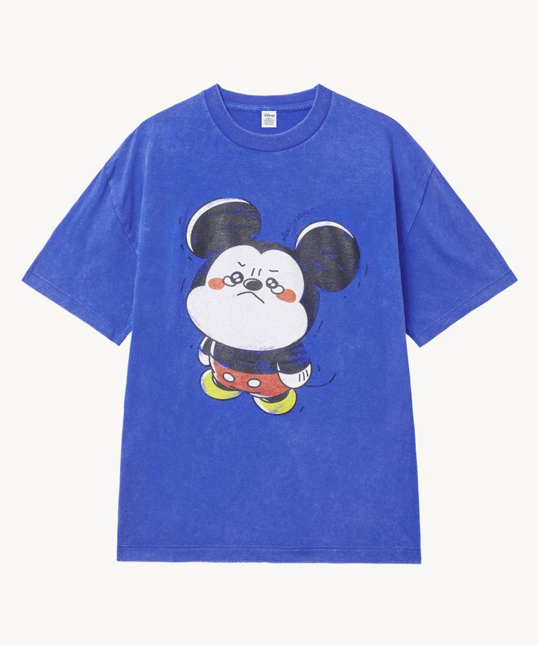 페이드 워싱 크라잉 _미키_ 티셔츠 (BLUE)
