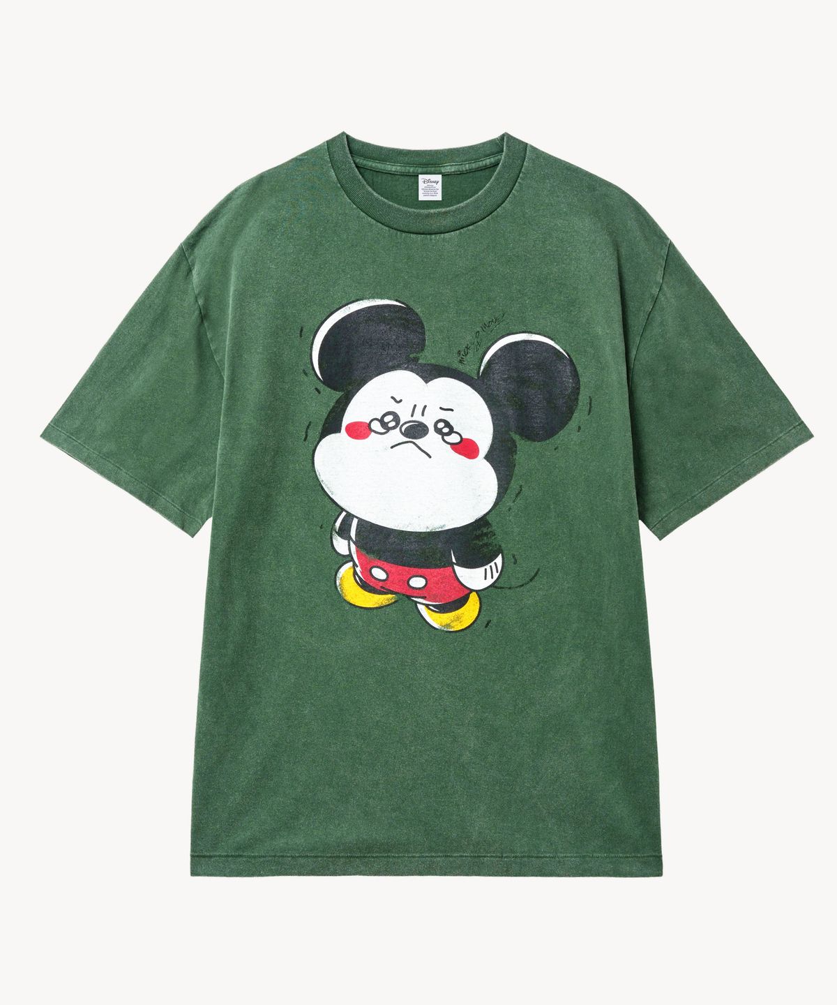 브이투(VTWO) 페이드 워싱 크라잉 _미키_ 티셔츠 (GREEN)