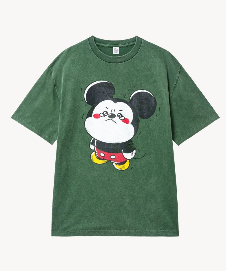 페이드 워싱 크라잉 _미키_ 티셔츠 (GREEN)