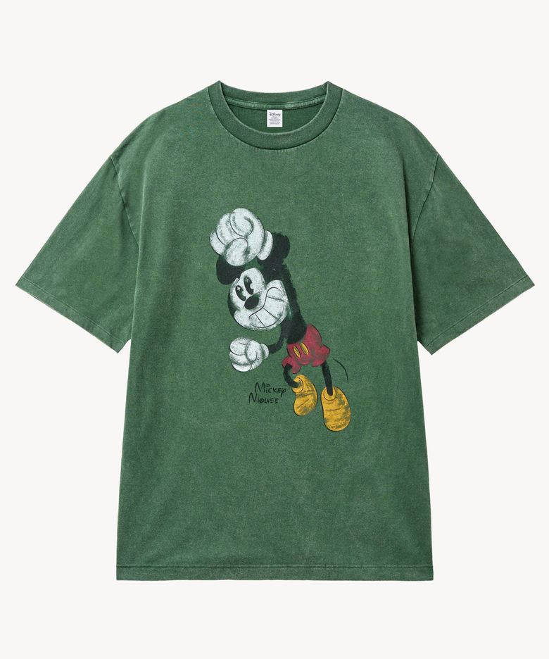 페이드 워싱 해피 _미키_ 티셔츠 (GREEN)