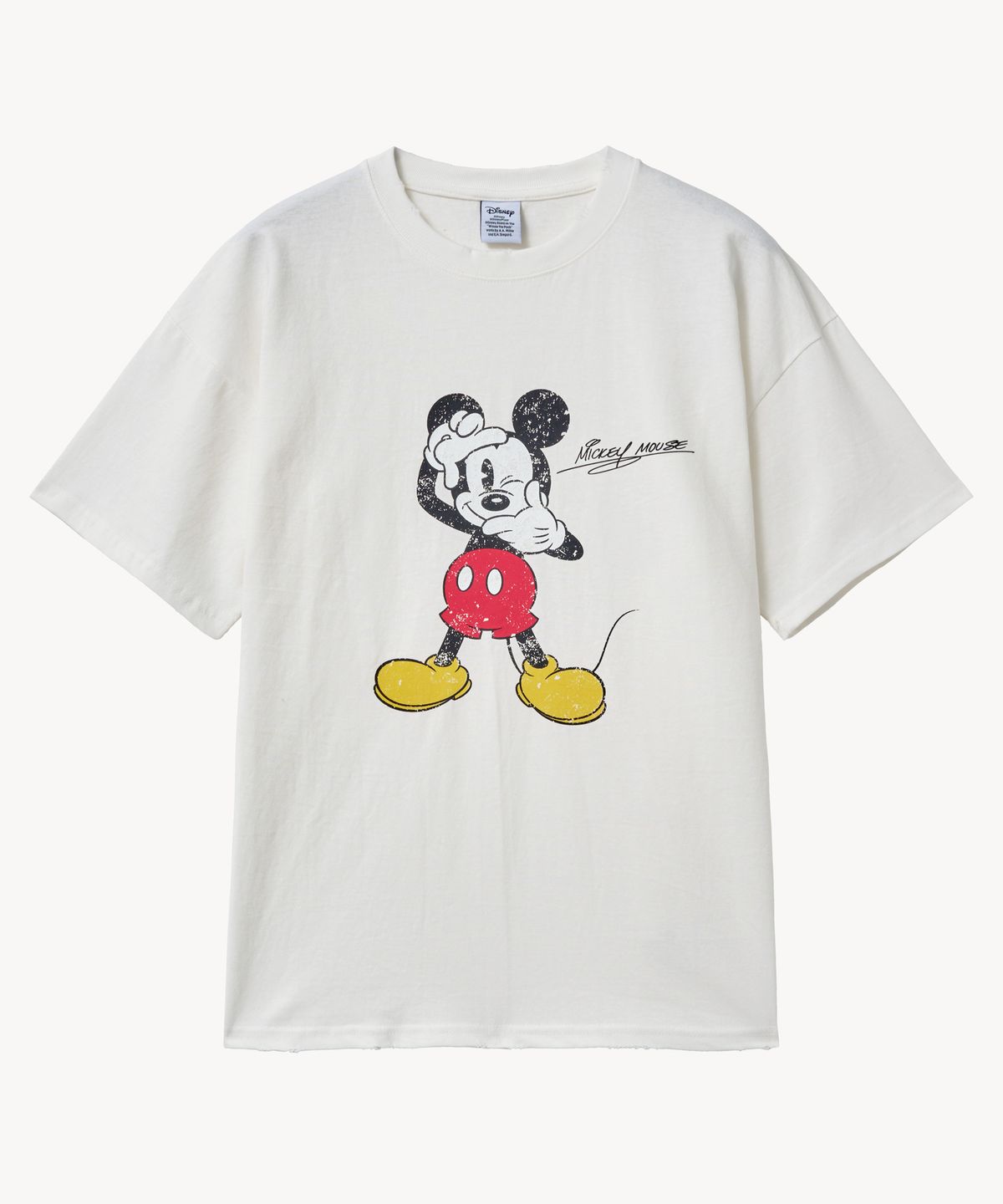 브이투(VTWO) 빈티지 워싱 포토 _미키_ 티셔츠 (WHITE)